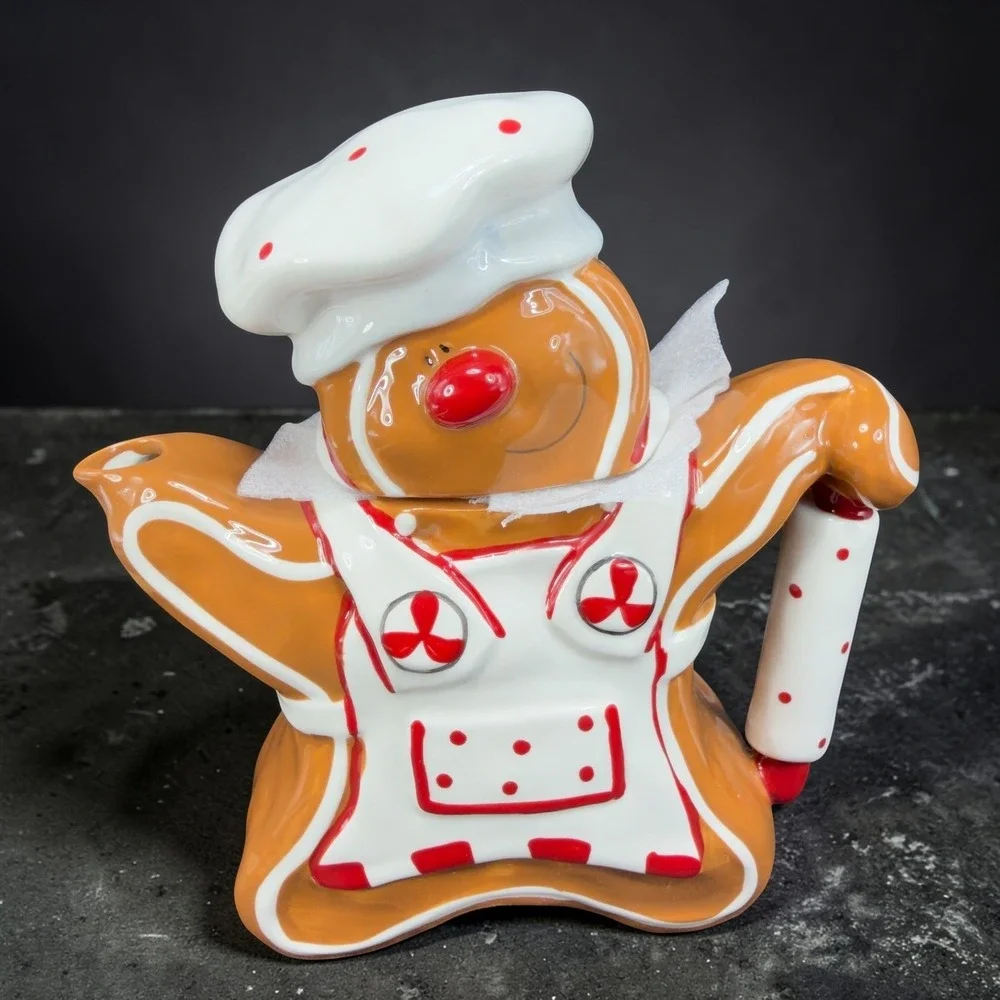 Blue Sky Heather Goldminc Christmas Ginger Bread Teapot Carafe Ceramic Holiday